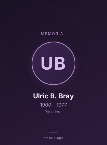 Memorial portrait of Ulric B. Bray