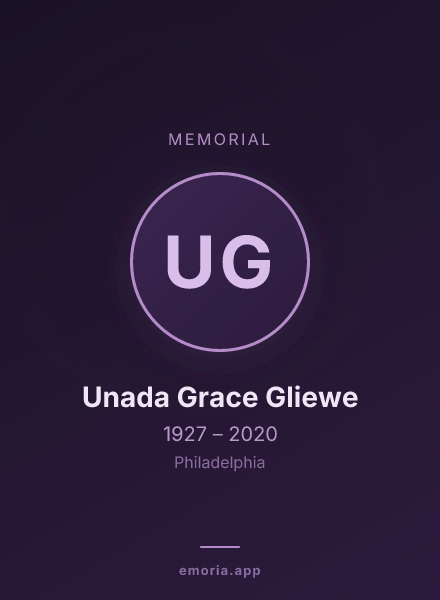 Memorial portrait of Unada Grace Gliewe