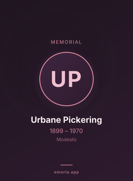 Memorial portrait of Urbane Pickering