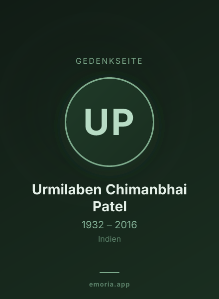 Gedenkportrait von Urmilaben Chimanbhai Patel