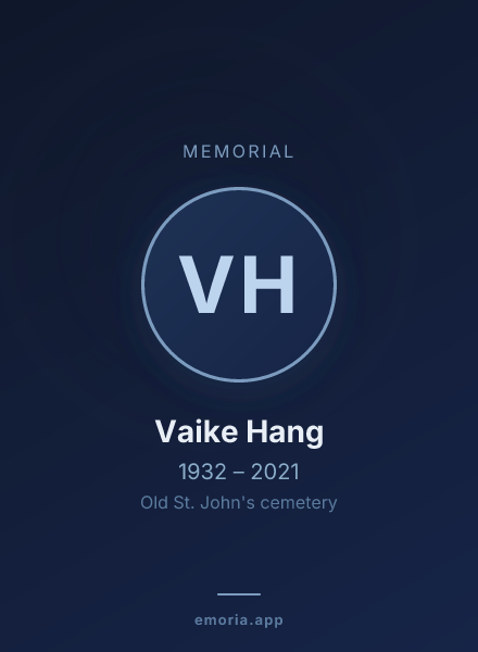 Memorial portrait of Vaike Hang