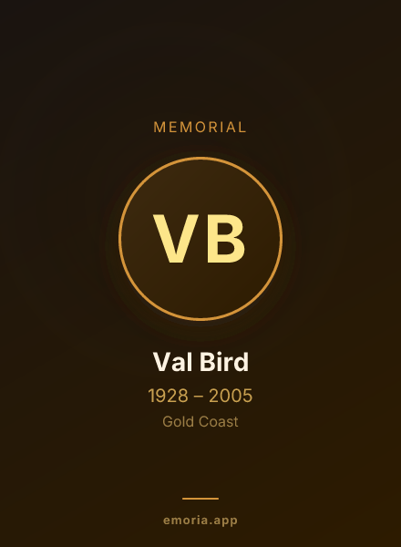 Memorial portrait of Val Bird