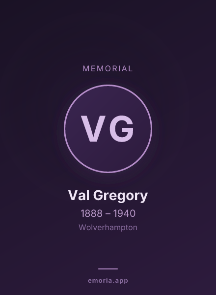 Memorial portrait of Val Gregory