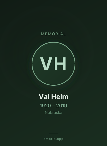 Memorial portrait of Val Heim