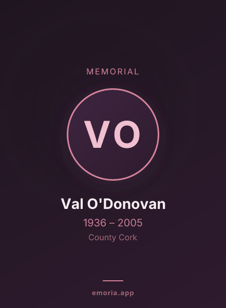 Memorial portrait of Val O'Donovan