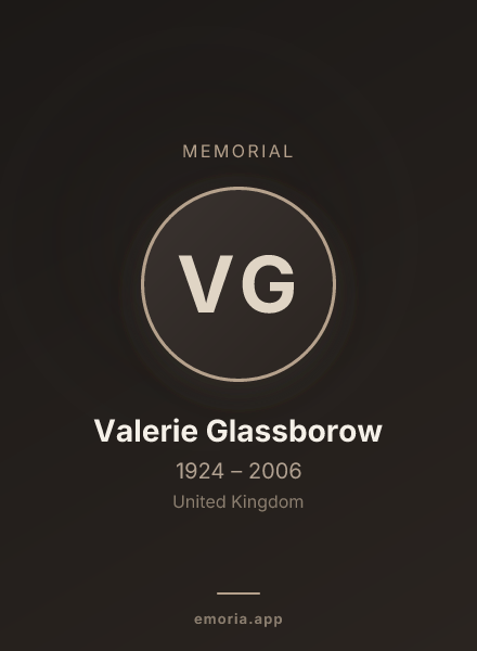 Memorial portrait of Valerie Glassborow