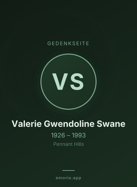 Gedenkportrait von Valerie Gwendoline Swane