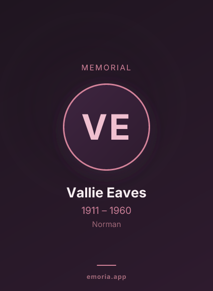 Memorial portrait of Vallie Eaves