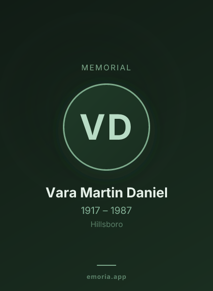 Memorial portrait of Vara Martin Daniel