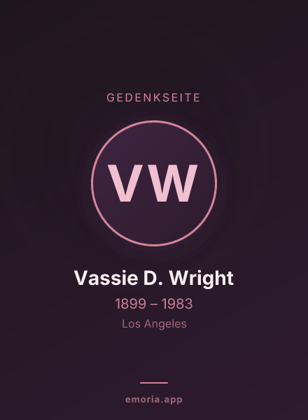 Gedenkportrait von Vassie D. Wright