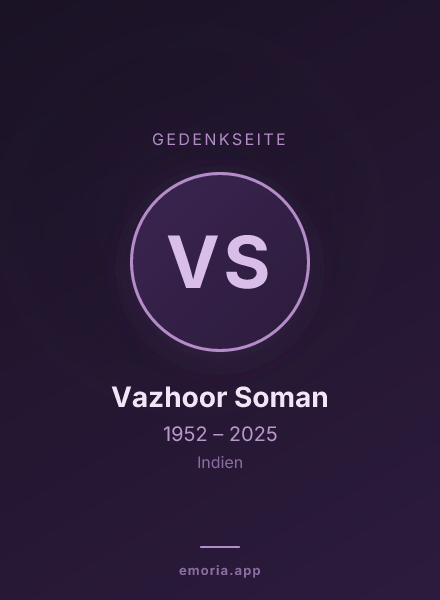 Gedenkportrait von Vazhoor Soman