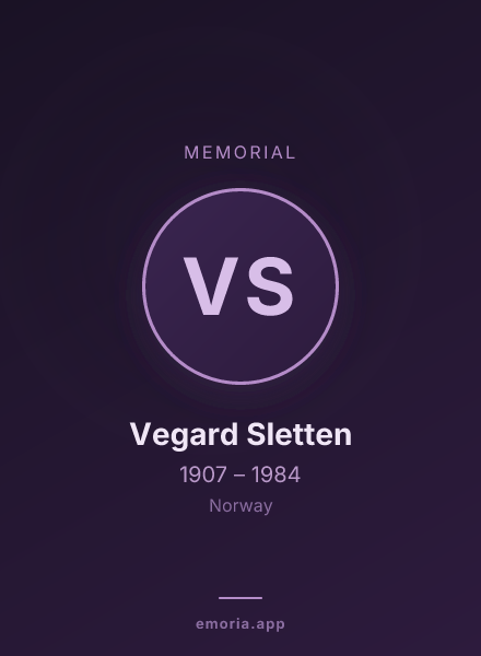 Memorial portrait of Vegard Sletten