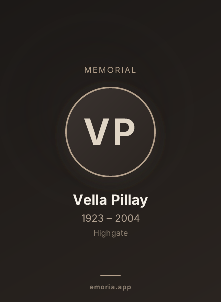 Memorial portrait of Vella Pillay