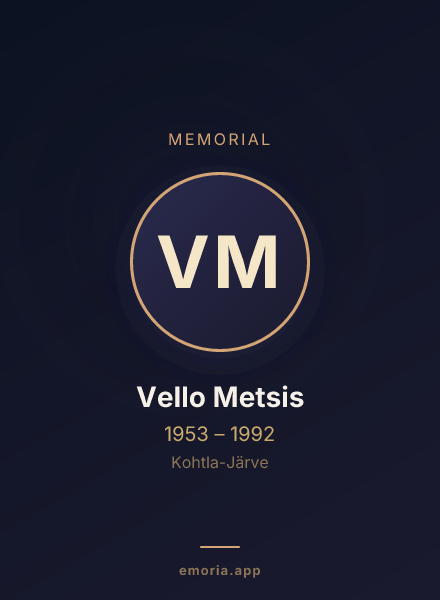 Memorial portrait of Vello Metsis
