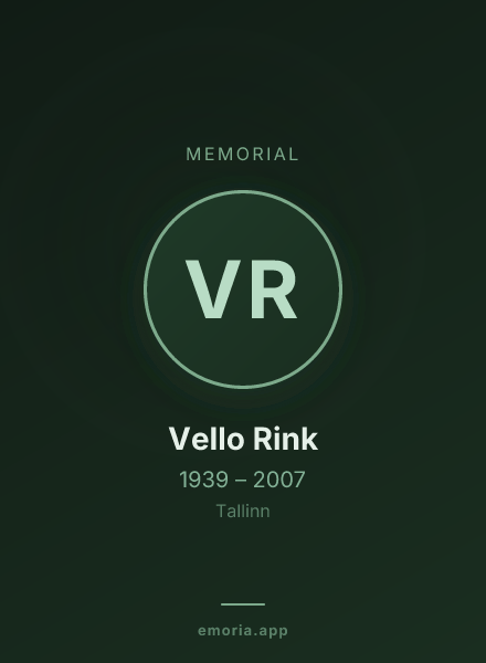 Memorial portrait of Vello Rink