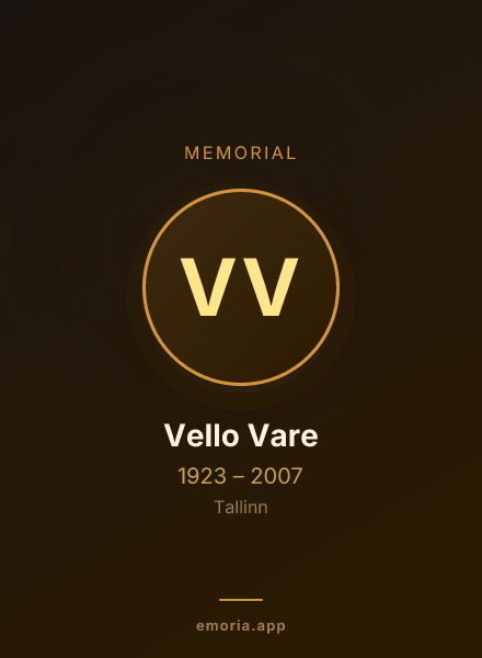 Memorial portrait of Vello Vare
