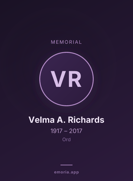 Memorial portrait of Velma A. Richards