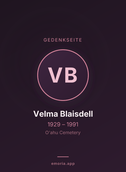 Gedenkportrait von Velma Blaisdell