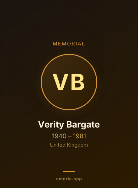 Memorial portrait of Verity Bargate