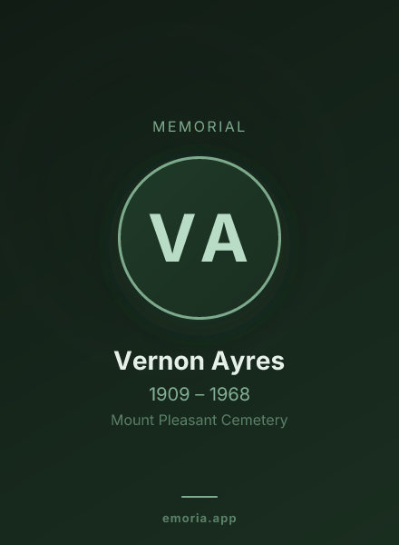 Memorial portrait of Vernon Ayres