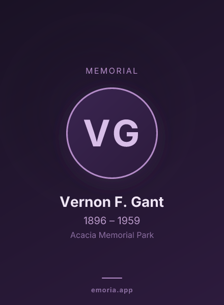 Memorial portrait of Vernon F. Gant