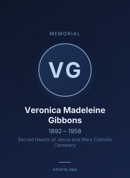 Memorial portrait of Veronica Madeleine Gibbons