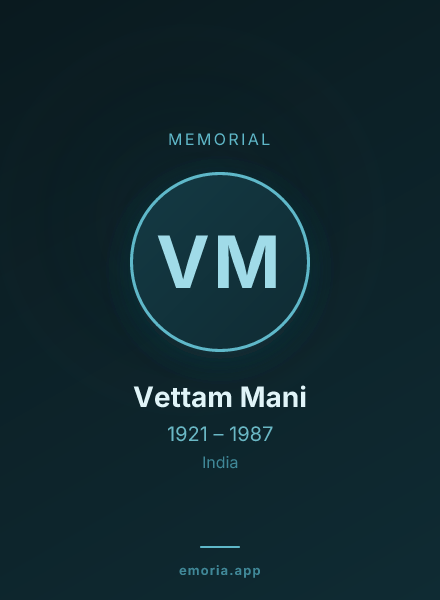 Memorial portrait of Vettam Mani