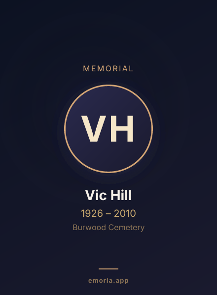 Memorial portrait of Vic Hill