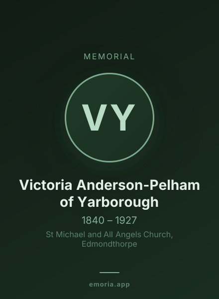 Memorial portrait of Victoria Anderson-Pelham of Yarborough