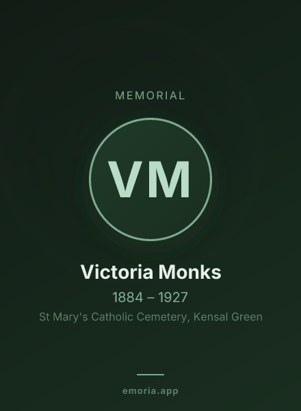 Memorial portrait of Victoria Monks