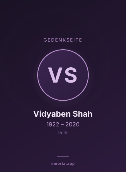 Gedenkportrait von Vidyaben Shah