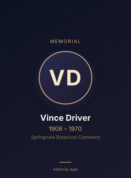 Memorial portrait of Vince Driver