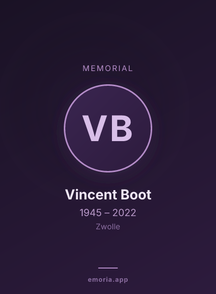 Memorial portrait of Vincent Boot