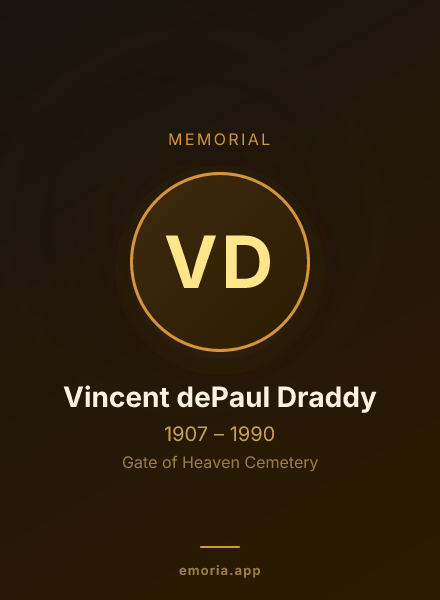 Memorial portrait of Vincent dePaul Draddy
