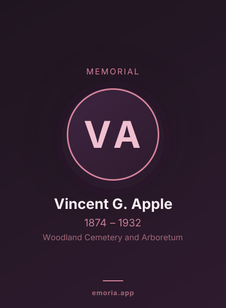 Memorial portrait of Vincent G. Apple