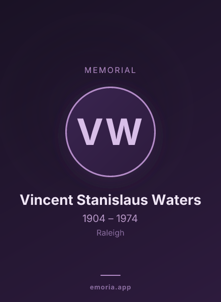 Memorial portrait of Vincent Stanislaus Waters
