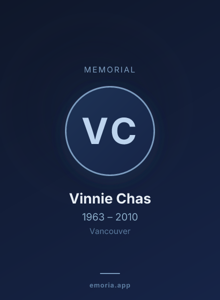 Memorial portrait of Vinnie Chas