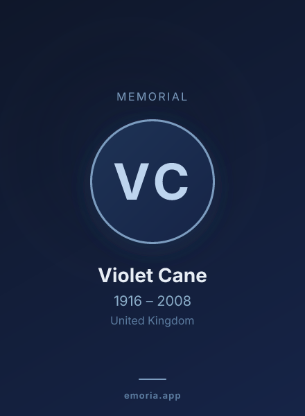 Memorial portrait of Violet Cane