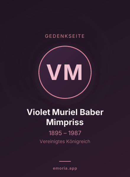 Gedenkportrait von Violet Muriel Baber Mimpriss