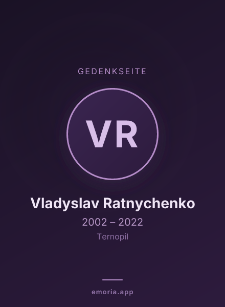 Gedenkportrait von Vladyslav Ratnychenko
