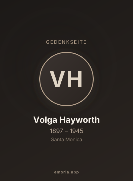 Gedenkportrait von Volga Hayworth