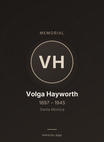 Memorial portrait of Volga Hayworth