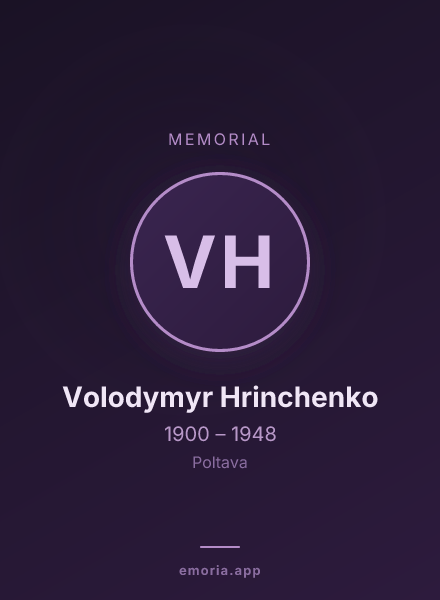 Memorial portrait of Volodymyr Hrinchenko