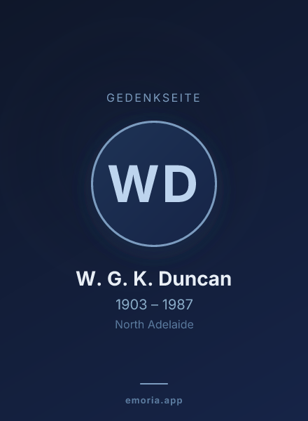 Gedenkportrait von W. G. K. Duncan