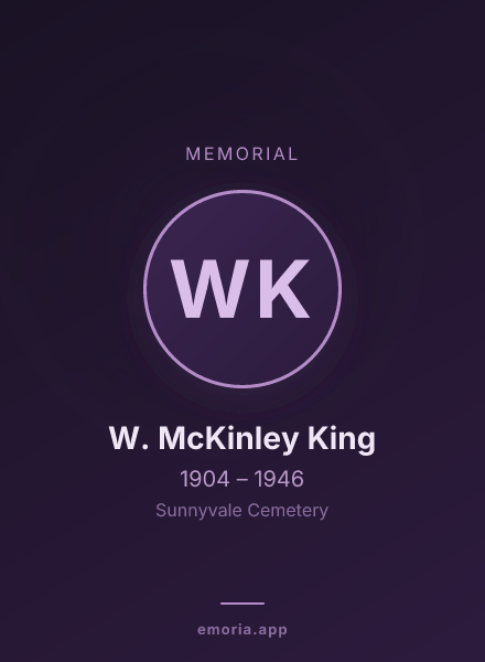 Memorial portrait of W. McKinley King