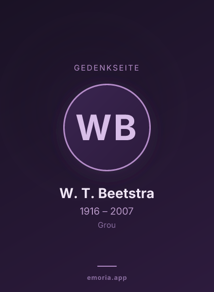 Gedenkportrait von W. T. Beetstra