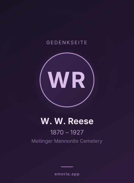 Gedenkportrait von W. W. Reese
