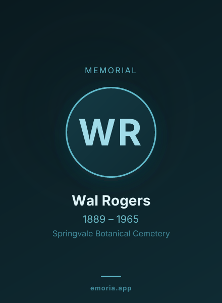 Memorial portrait of Wal Rogers