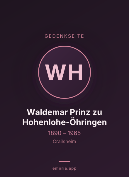 Gedenkportrait von Waldemar Prinz zu Hohenlohe-Öhringen