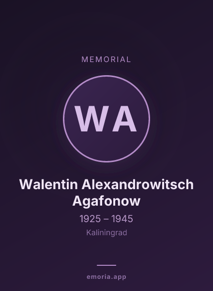 Memorial portrait of Walentin Alexandrowitsch Agafonow
